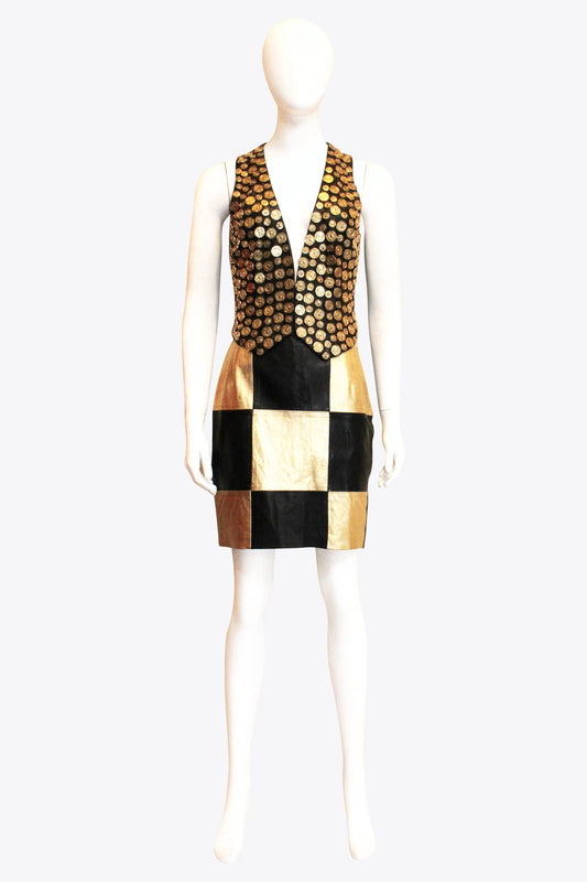 Moschino Black & Gold Coin & Checkerboard Skirt Set