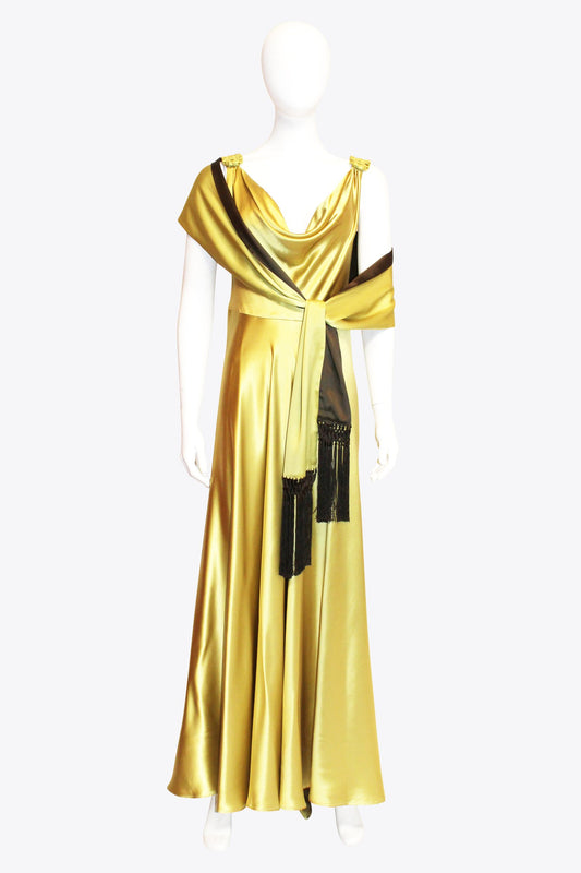 Escada Gold Silk Evening Gown with Matching Scarf