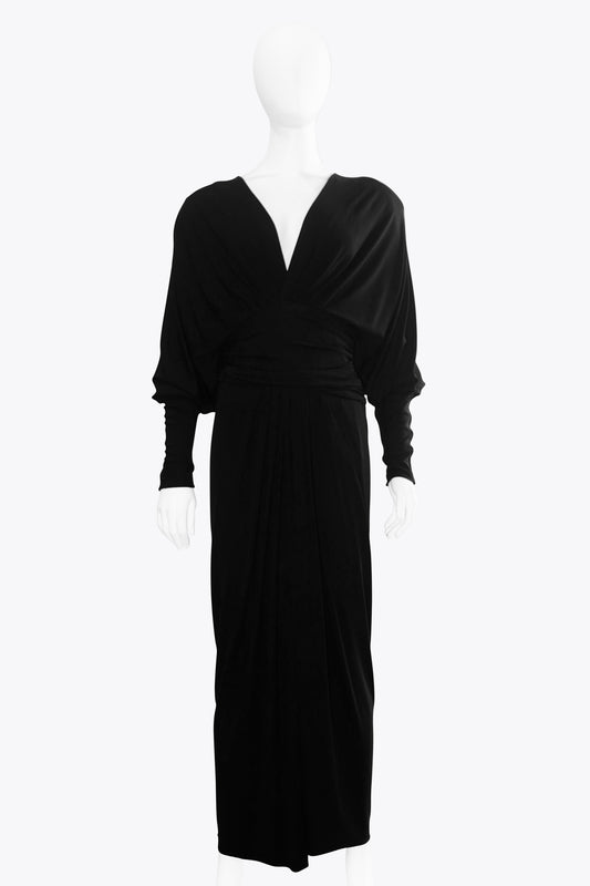 Alexandre Vauthier Black Longsleeve Deep V-Neck Dress With Ruching