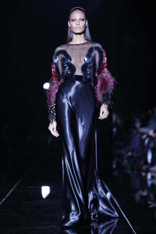 gucci feather embellished gown