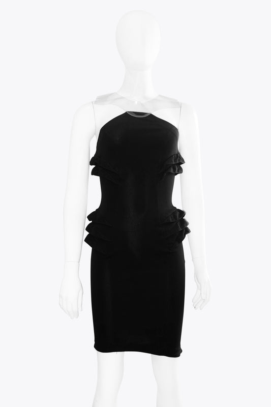 Mugler Black Dress With Clear Plastic Neck