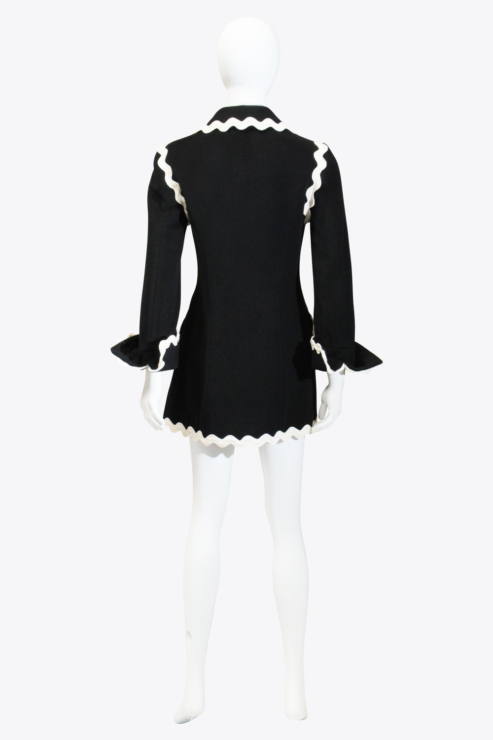 Moschino Black Coat With White Zigzag Piping