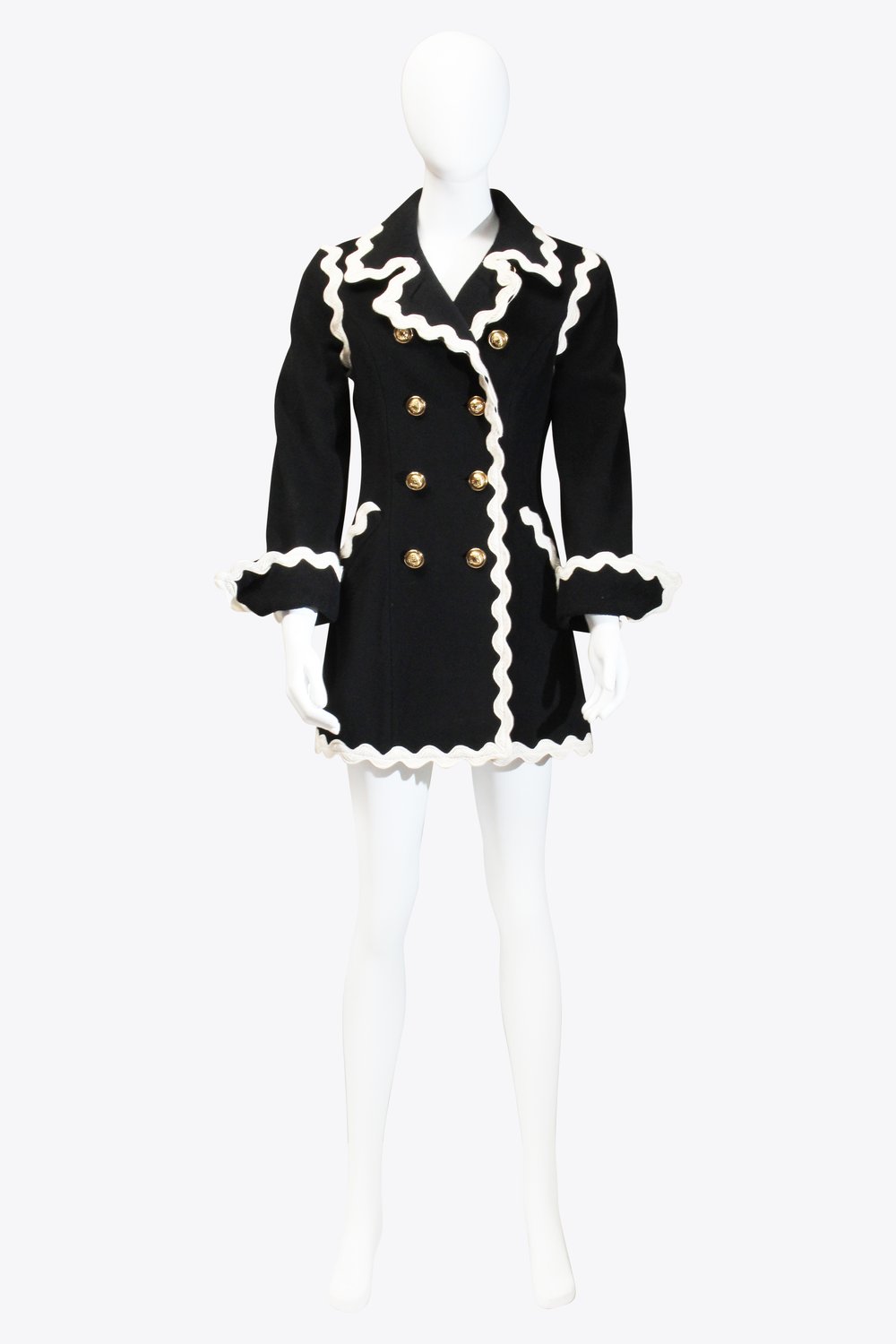 Moschino Black Coat With White Zigzag Piping