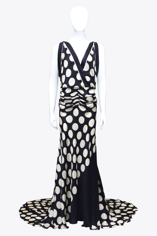 Donna Karan Blue and White Polka Dot Gown Set