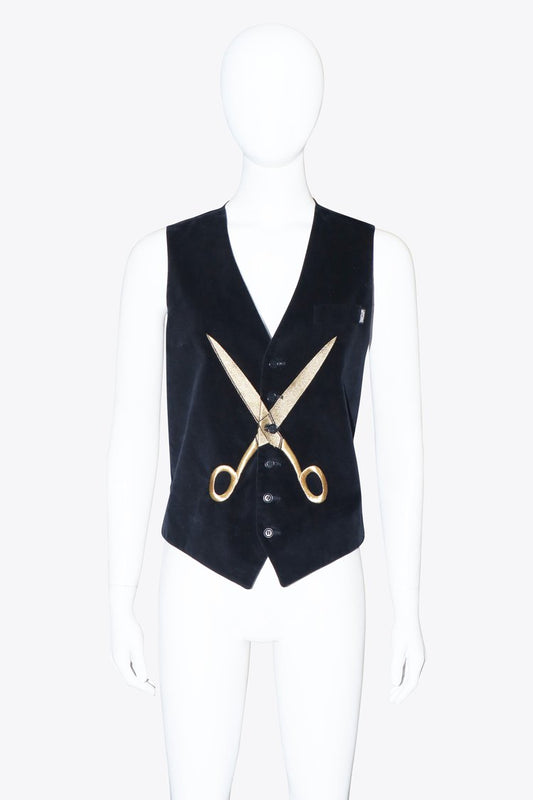 Moschino Black Velvet Gold Scissors Vest