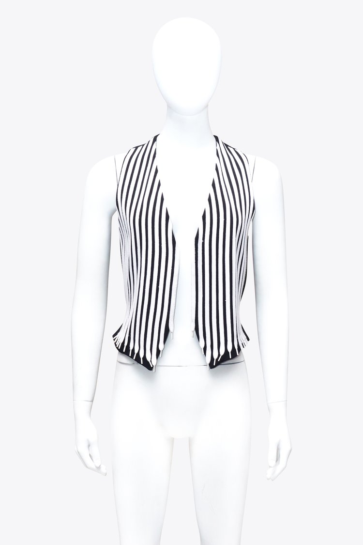 Moschino Cheap and Chic Black & White Shoe Strings Striped Vest