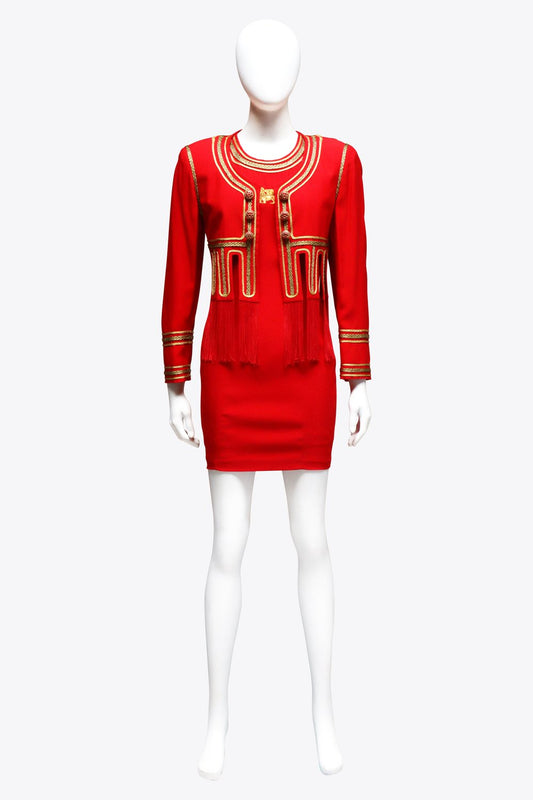 Red & Gold Jacket With Fringe & Matching Dress Set