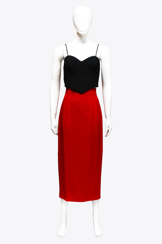 Black Top & Red Midi Skirt Set