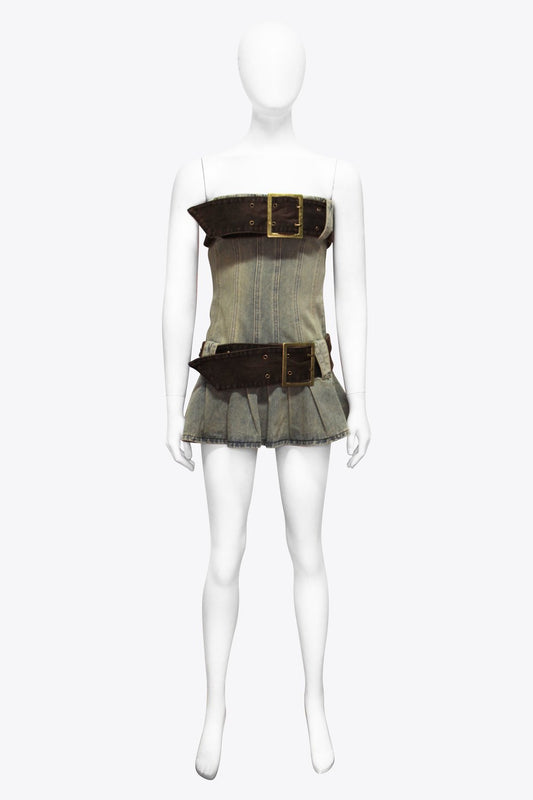 Jaded London Brown Strapless Denim Belt Dress