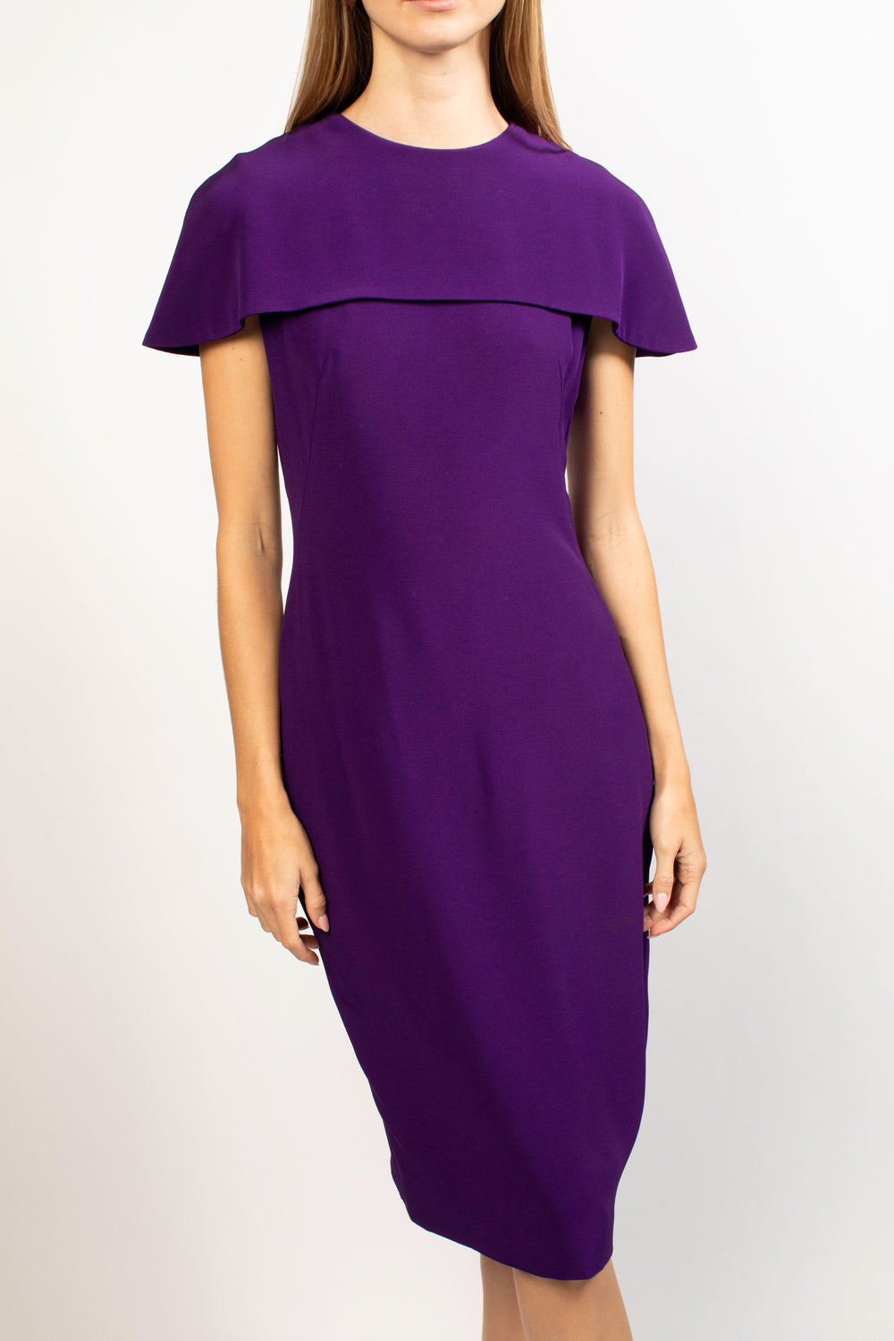 Giorgio Armani Purple Midi Dress With Neck Overlay
