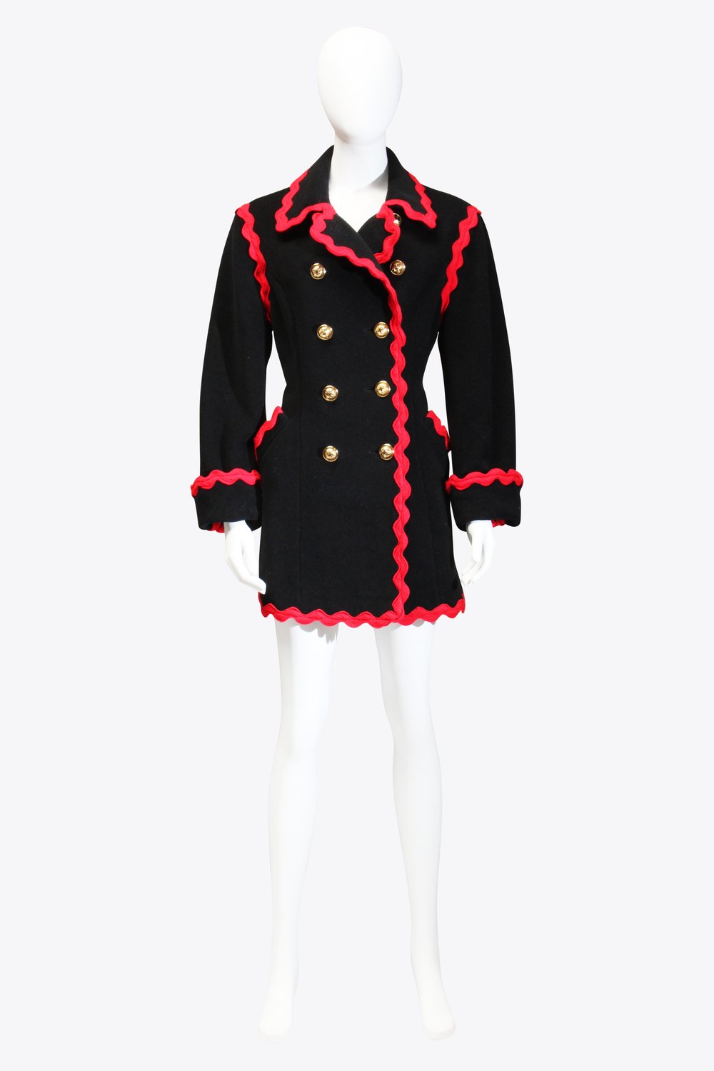 Moschino Black Coat With Red Zigzag Piping