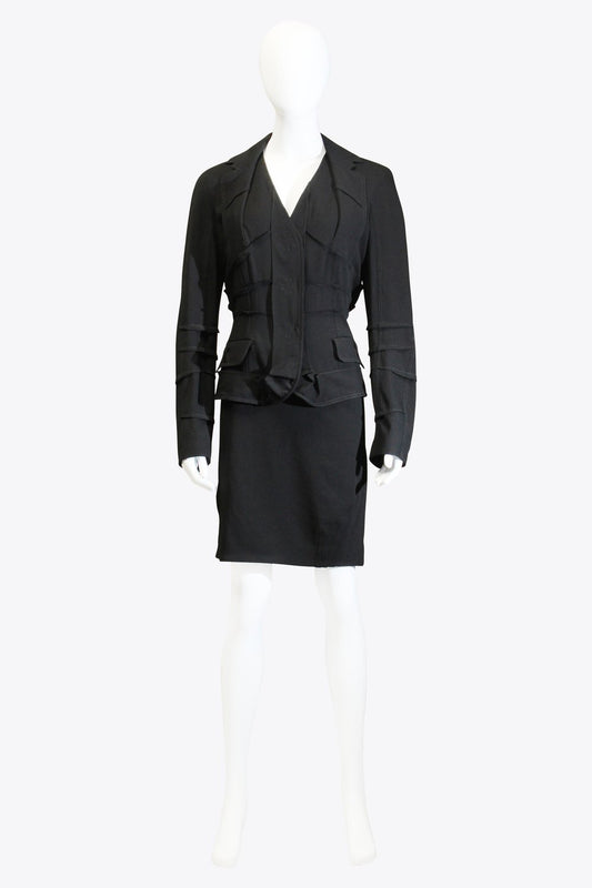 Black Longsleeve Pocket Jacket & Skirt Set