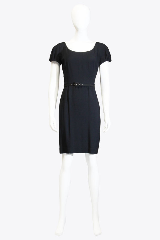 Christian Dior Black Short Sleeve Belted Dress