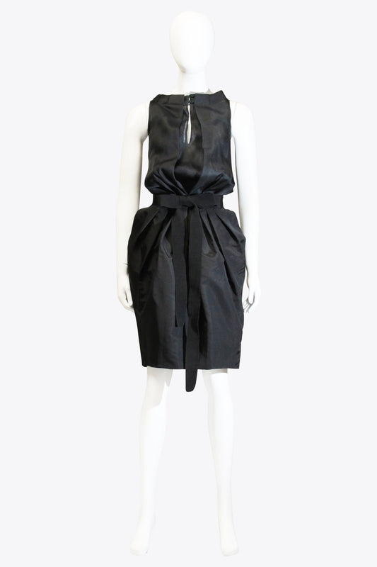 Gianfrenco Ferre Black Belted Midi Dress