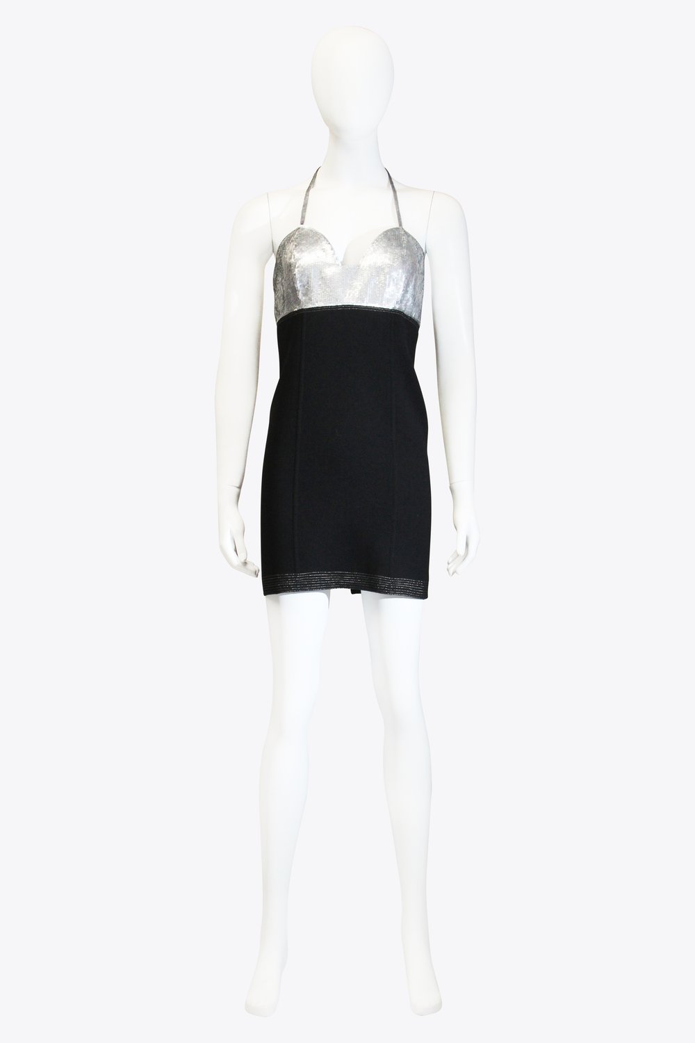 Geoffrey Beene Silver and Black Halter Mini Dress