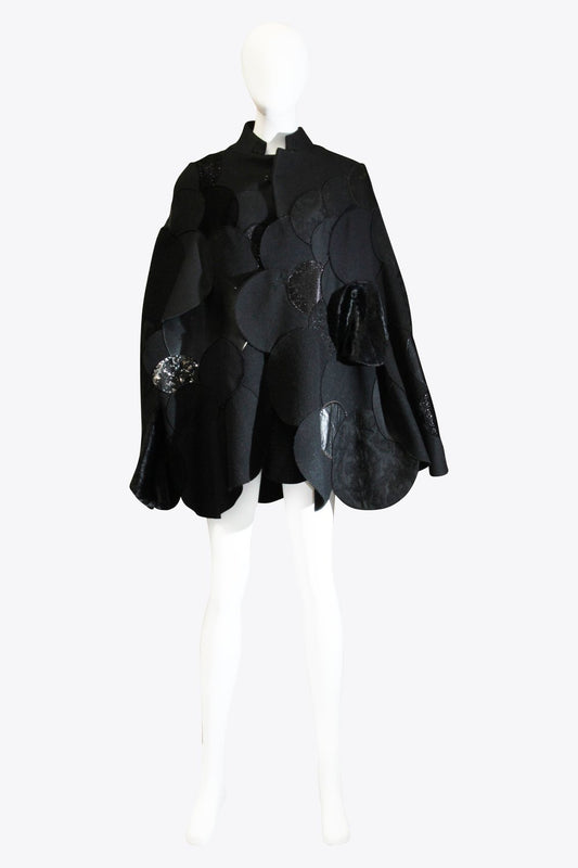 Junya Watanbe Black Wool Patchwork Cape