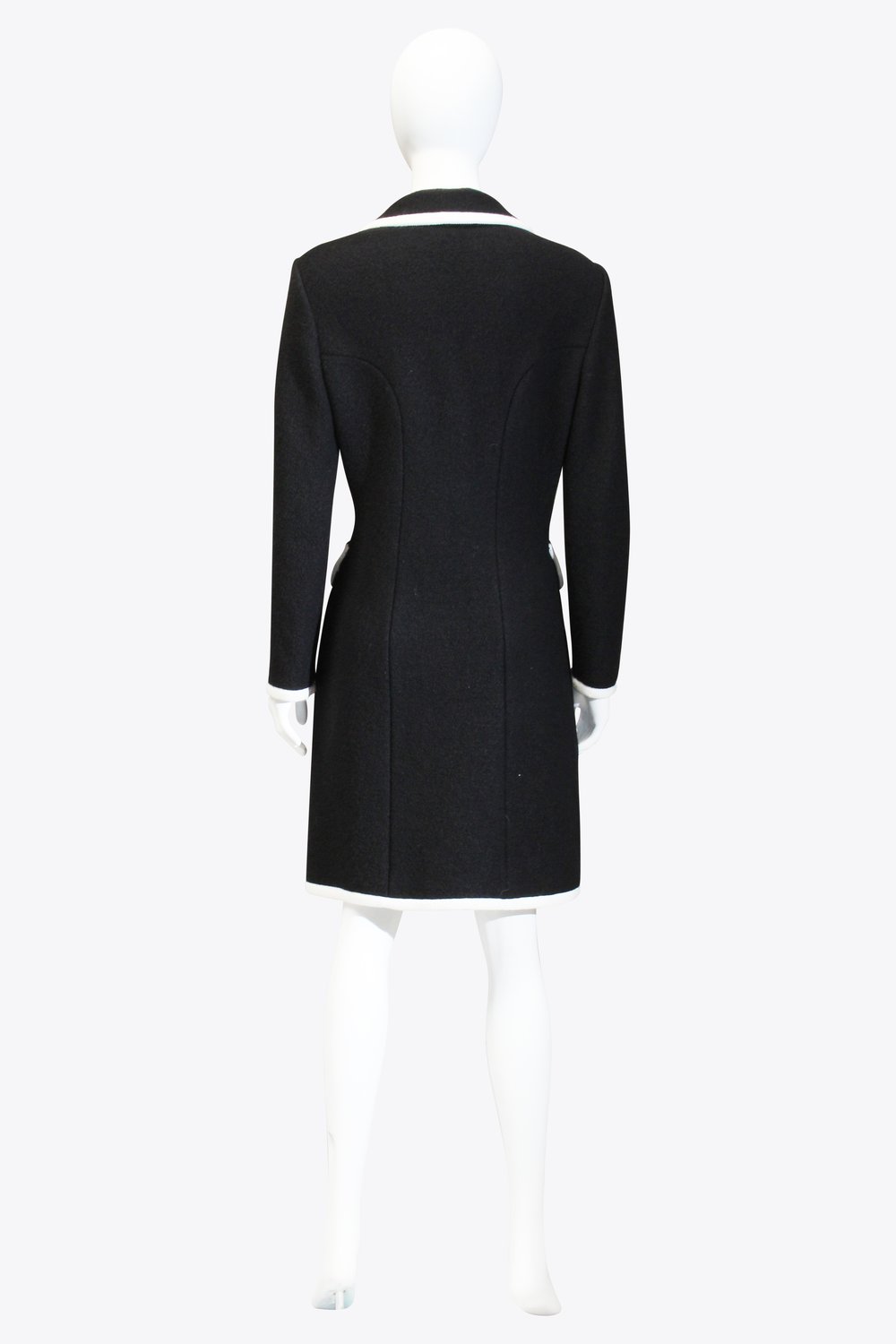 Moschino Black Cheap & Chic Black White Trim Wool Knit Coat