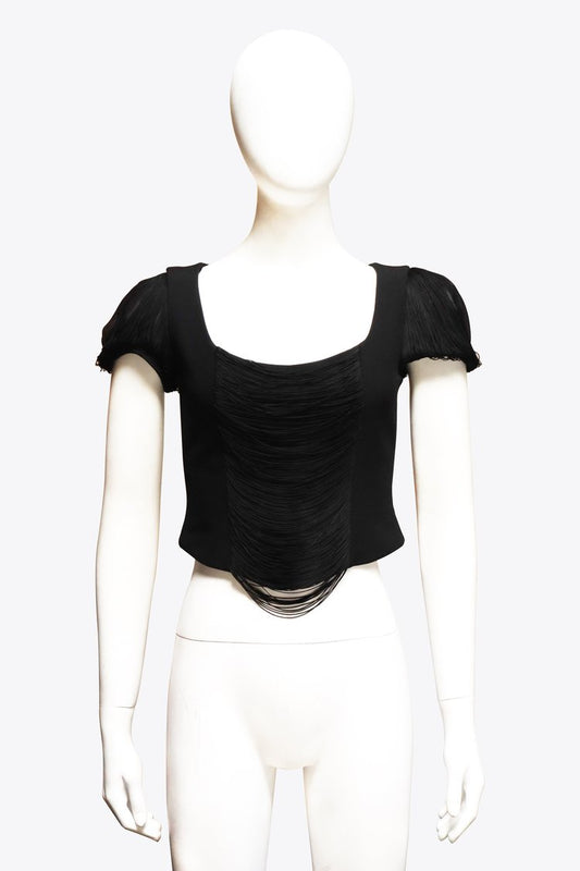 Black Stringy Short Sleeve Top