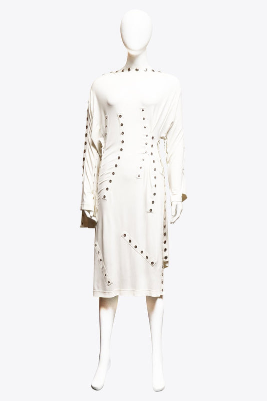 Dolce & Gabbana White Long Sleeve Button Dress