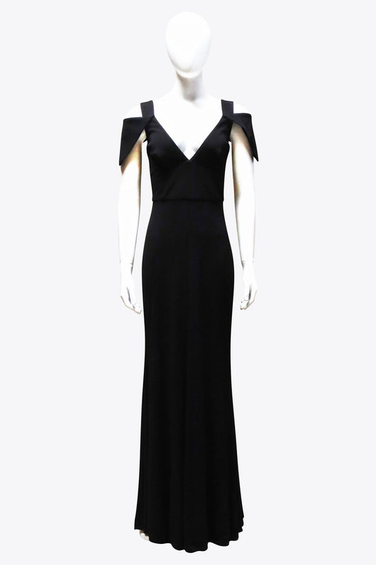 ABS Black V-Neck Gown with Cold Shoulders