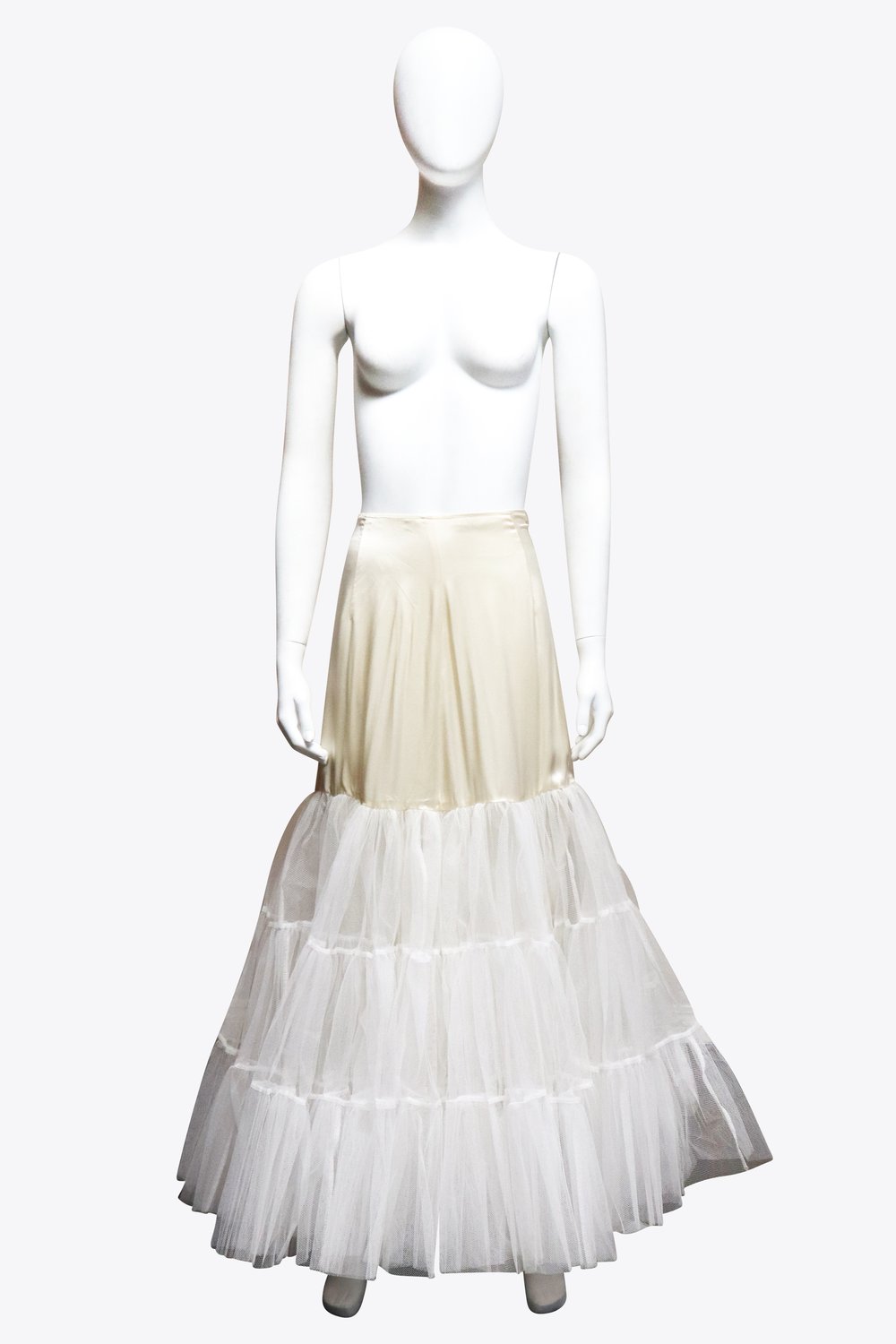 Cream & White Satin Tulle Maxi Skirt