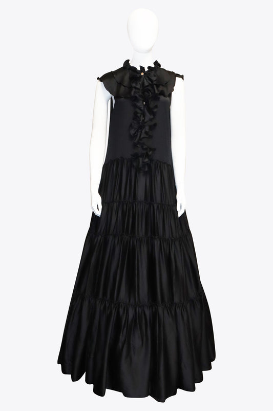 Anous Black Sleeveless Ruffle Gown