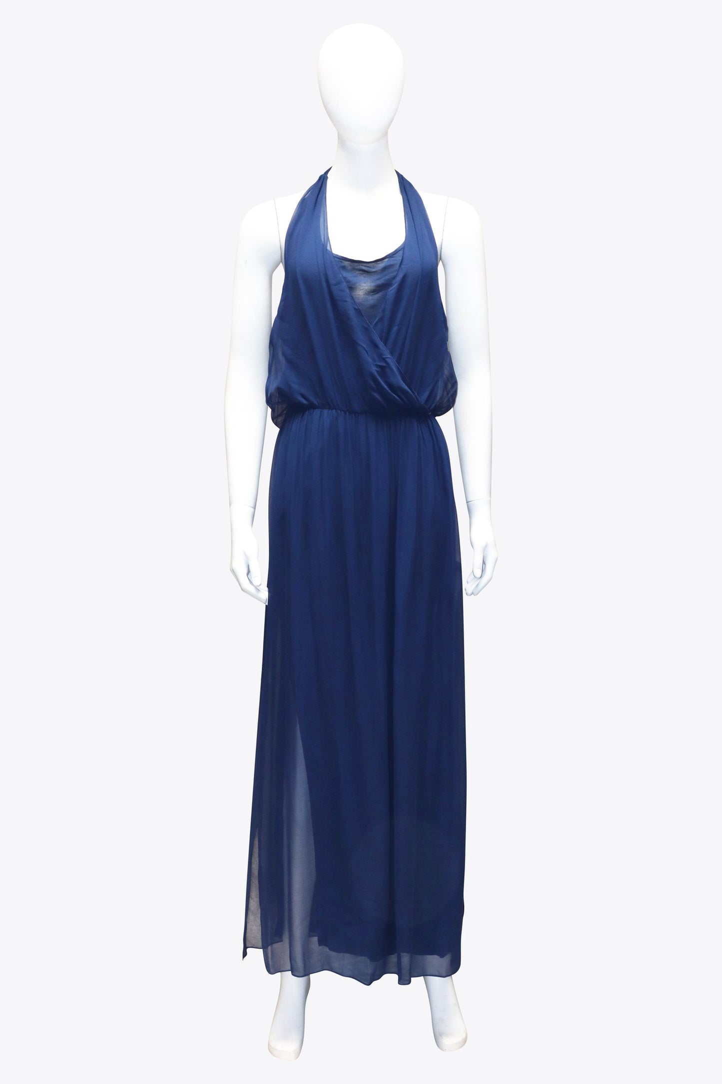 Alice& Olivia Blue Draping Halter Gown