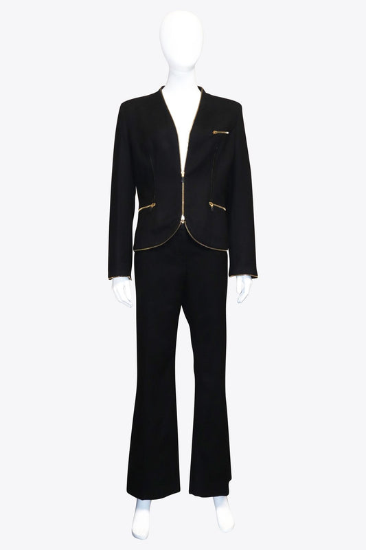 Black Jacket With Gold Zippers & Pants Set