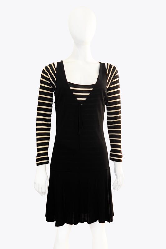 Moschino Black Layered Striped Longsleeve and Black Tank Dress