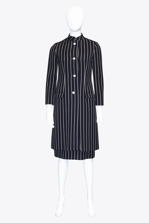 Black & White Striped Coat & Skirt Set