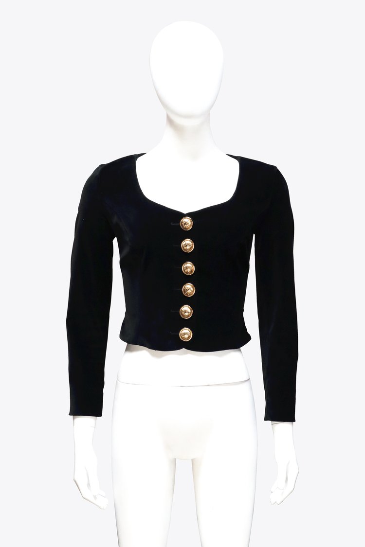 Black Cropped Longsleeve Top with Gold Buttons