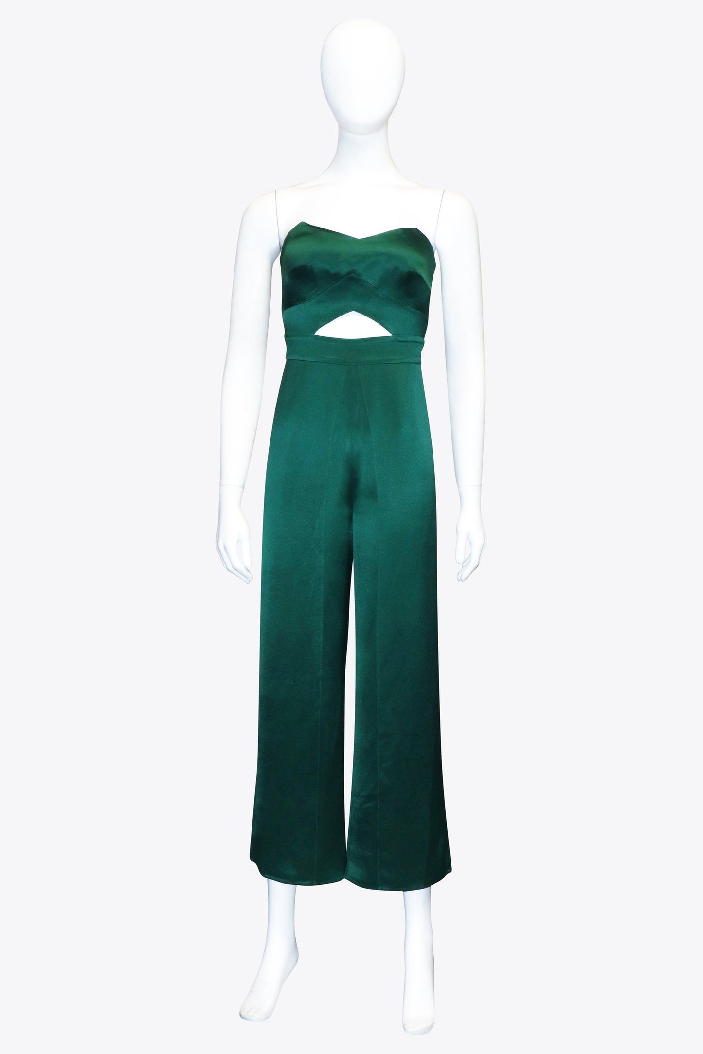 Green Satin Strapless Cut-Out Jumpsuit