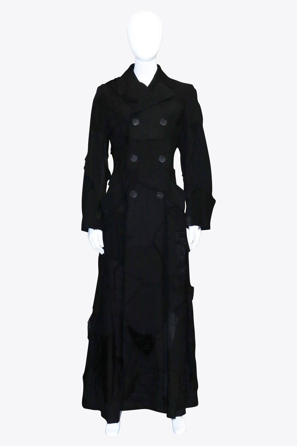 Junya Watanbe Black Floor Length Patchwork Trench Coat