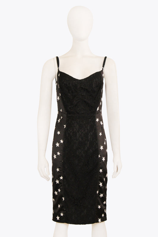 Dolce & Gabbana Black and White Star Dress With Lace Detail