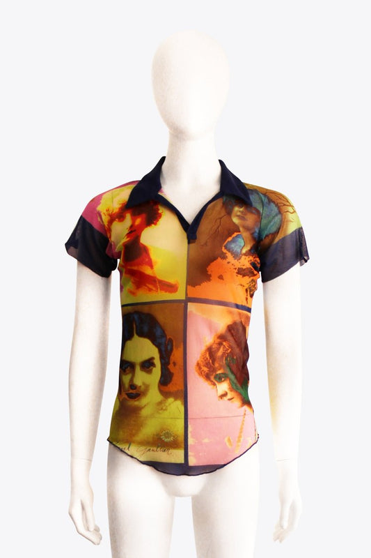 John Paul Gaultier Sheer Print Polo Shirt