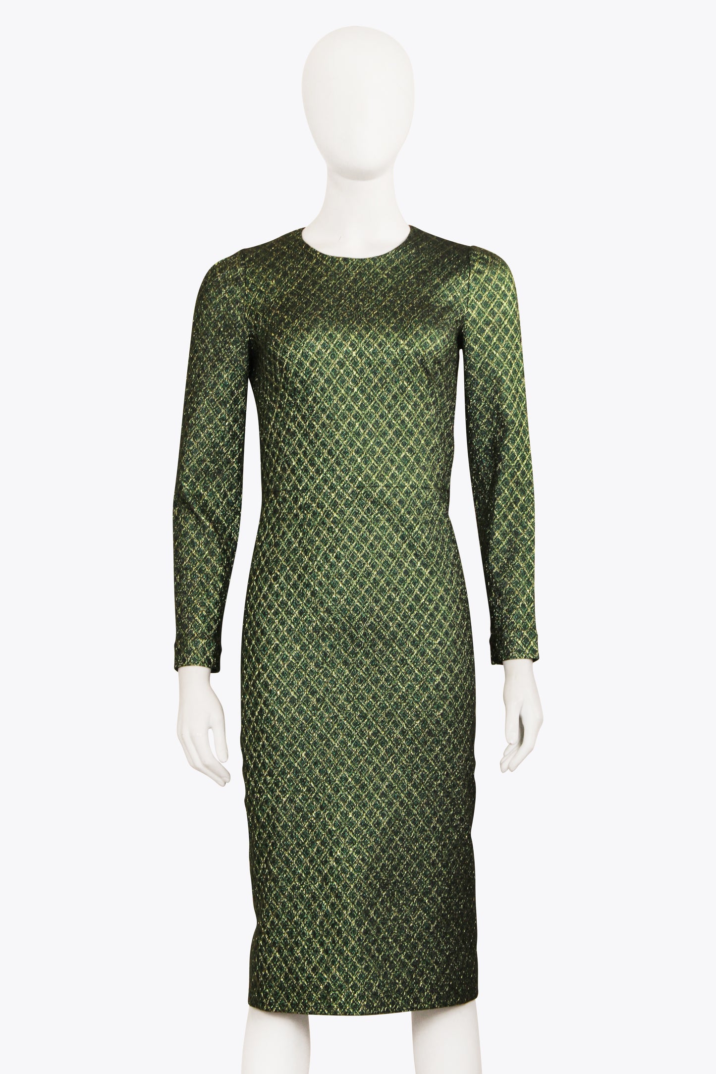 Dolce & Gabbana Green Sparkly Longsleeve Midi Dress