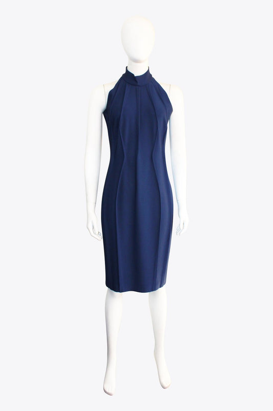 Thierry Mugler Blue Pleated Halter Dress