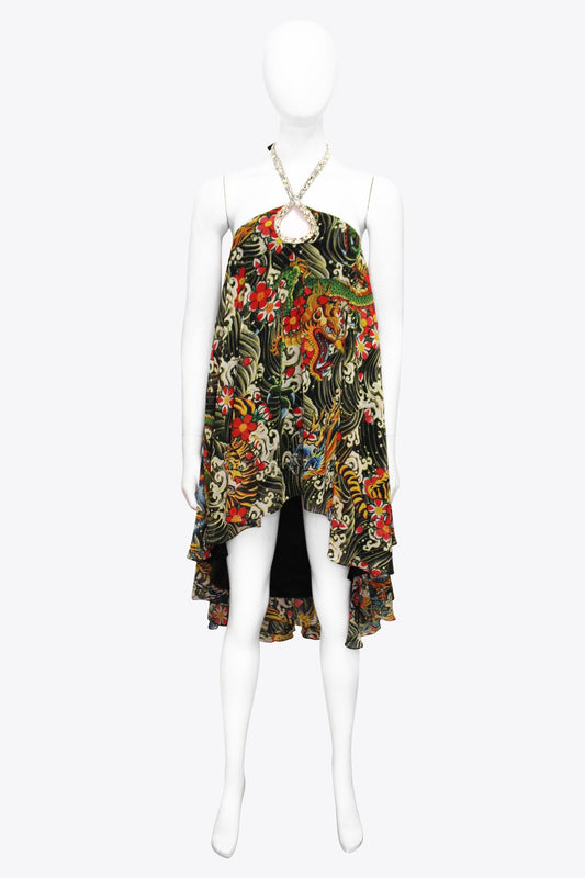 Richard Quinn Green Floral Dragon Halter Dress