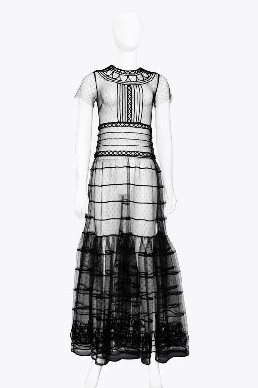 RedValentino Black Mesh Detailed Maxi Dress