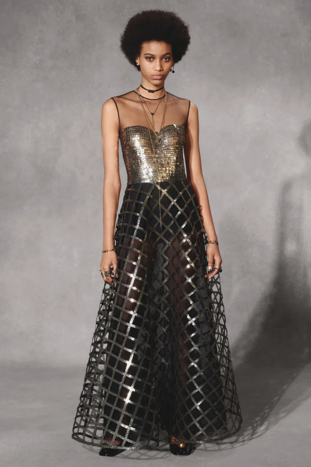 christian dior sequined illusion lattice gown