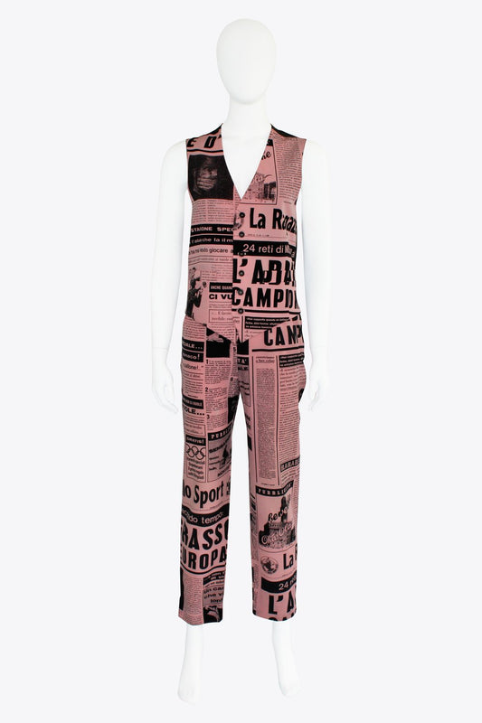 Moschino Pink & Black Newspaper Print Vest & Pants Matching Set