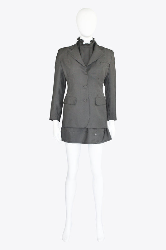 Wolk Morais Grey Ruffle Dress & Blazer Matching Set
