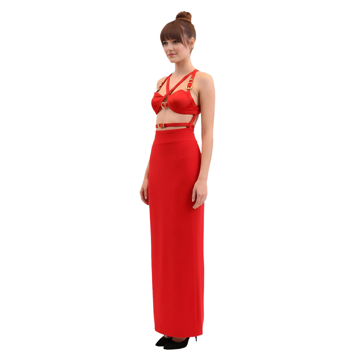versace red silk bralette and skirt set