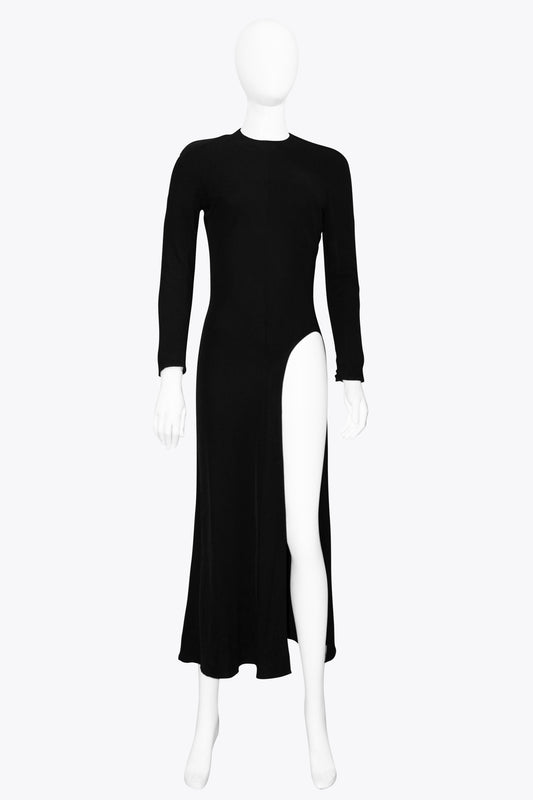 Haider Ackermann Black Longsleeve Maxi Dress With Leg Cutout