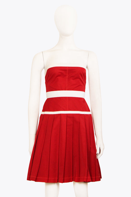 Dolce & Gabbana Red Strapless Pleated Dress