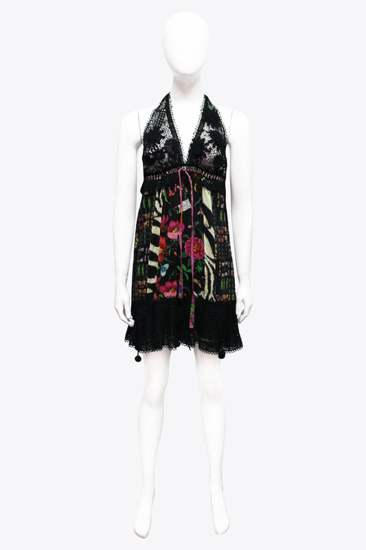 Gucci Black Floral Crochet Halter Dress