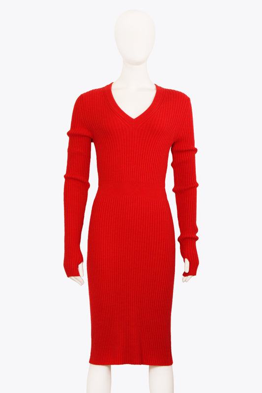 Fendi Red Knit Longsleeve Sweater Midi Dress