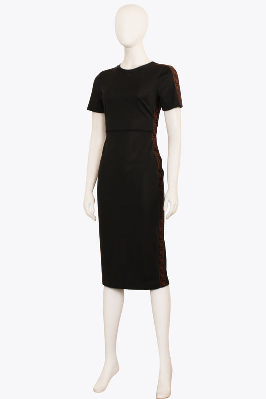 Fendi Black Bodycon Midi Dress With Logo Detail