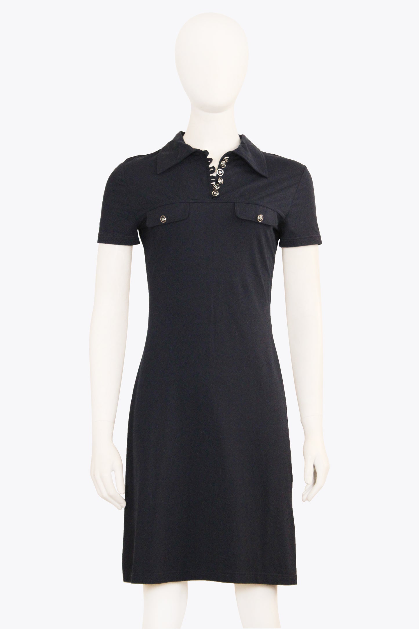 Fendi Black Crochet Shortsleeve Dress With Collar