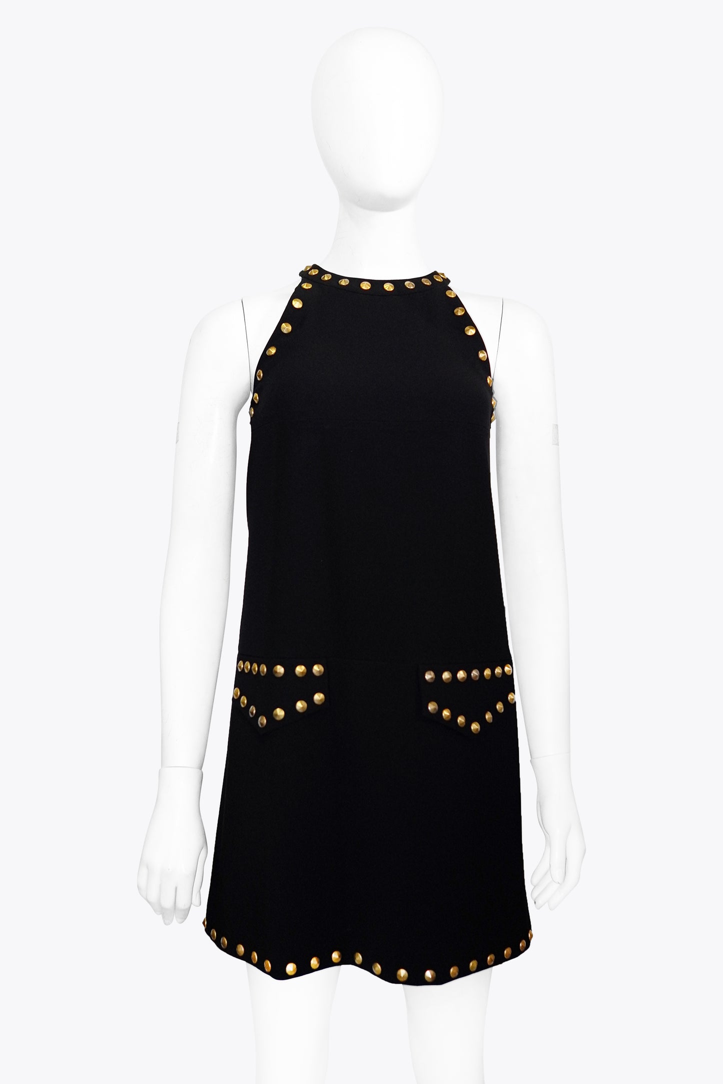 Moschino Black Halter Dress With Gold Studs